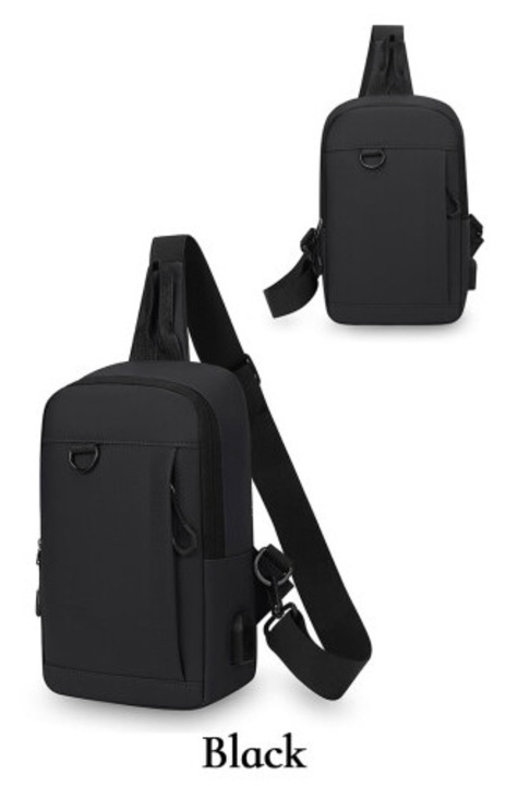 Водоустойчива чанта за гърди с USB против кражба, 28x18x8см, черна