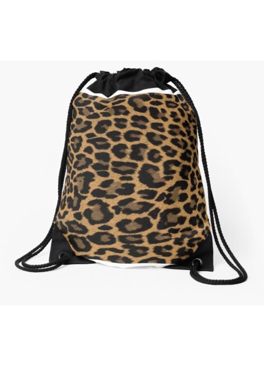 Leopárd mintás sport húzózsinóros hátizsák 42x36cm fekete