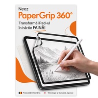 Folie de Protectie Mata Paper-Like, pentru Apple iPad 11 A16 / iPad 10 10.9" / iPad Air 11" M2/M3/M4, Neez PaperGrip 360®️ cu Textura de Hartie, Nano-Suction 360° Fara Adeziv, Detasabila, Reutilizabila, Lavabila, Anti-Reflexie, pentru Scris si Desenat