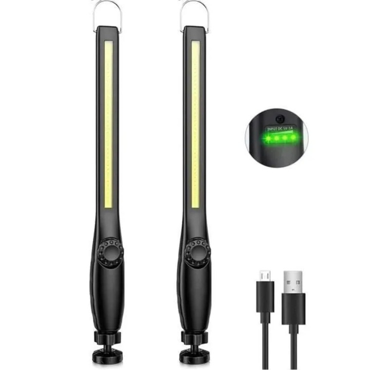 COB LED munkalámpa, 2 darabos készlet, fekete, 2200mAh, mágneses, 10600 lumen, 20 óra üzemidő
