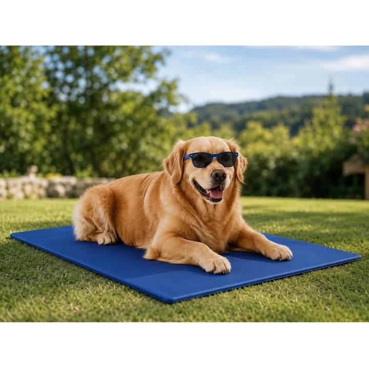 Pet Cooling Mat 90x50 cm, Covor Racoritor pentru Caini, Gel Auto-Racire, Non Toxic, Reutilizabil, Albastru