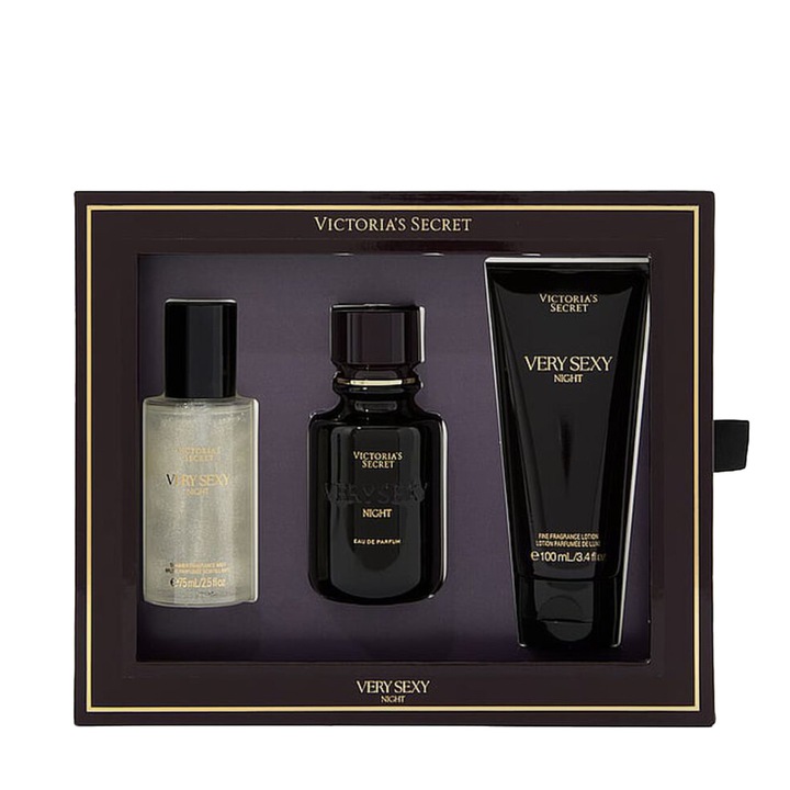 Ajándékkészlet, Victoria’s Secret, Very Sexy Night, Parfüm 50 ml, Testápoló spray 75 ml, Testápoló 100 ml
