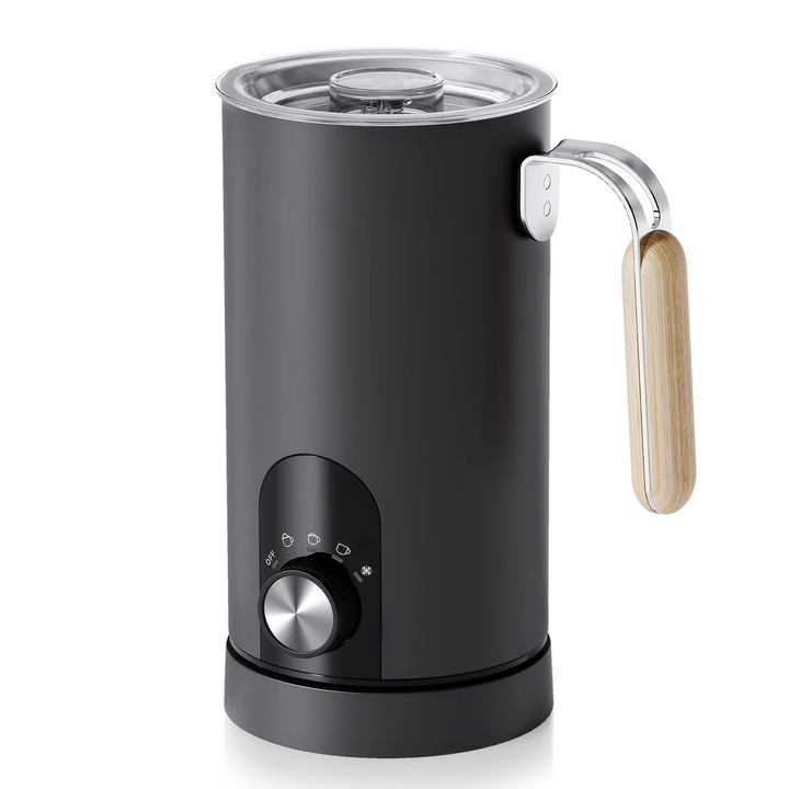 Spumator de lapte, Electric 5-in-1, Capacitate 590 ml, Automat, 220–240 V cu stecher UE, 2800 rpm, Aparat de blat, Negru
