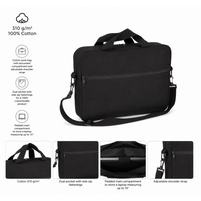 Geanta Business din bumbac 100% pentru Laptop 15" si documente, Kimood KI0435, Black, U