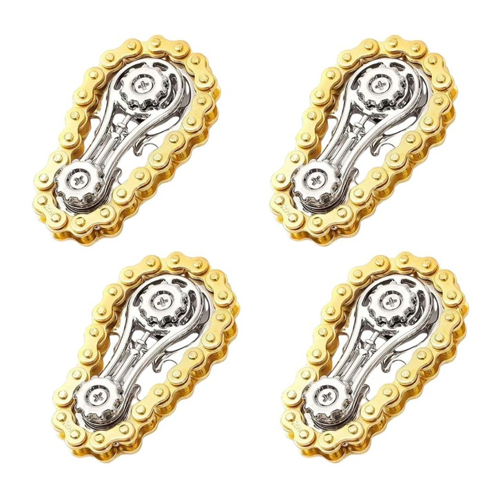 4 prémium fém antistressz spinner csomag, mechanikus lánc forma, arany, 6 x 3.5 cm