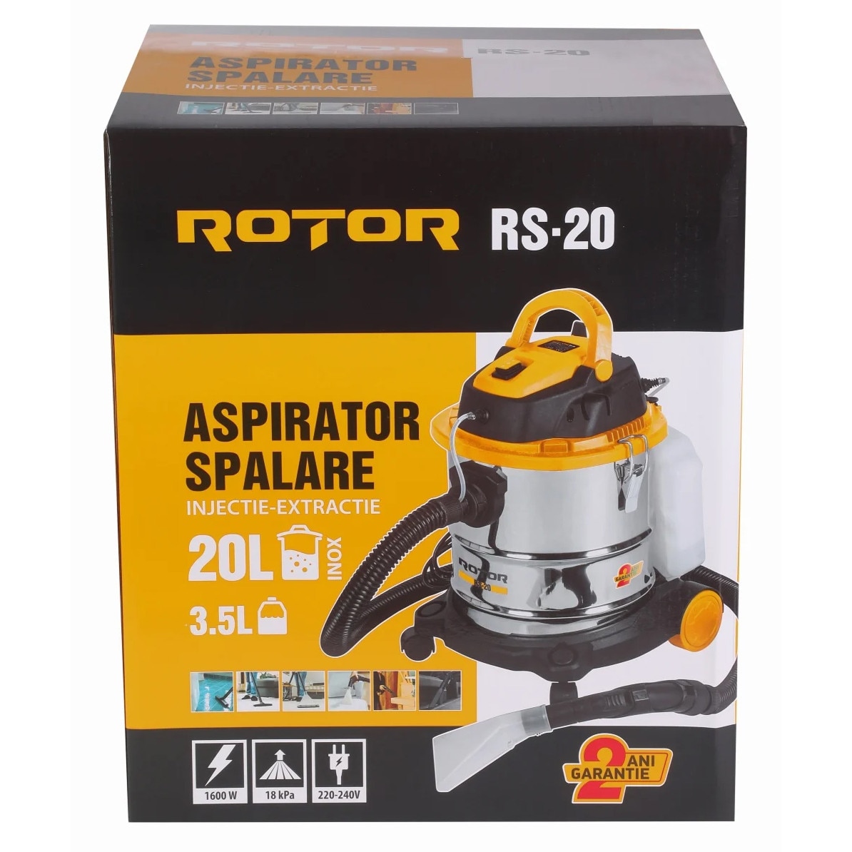 Aspirator ROTOR RS-20 cu spalare injectie-extractie, 20 L, 1600 W, 18 kPa