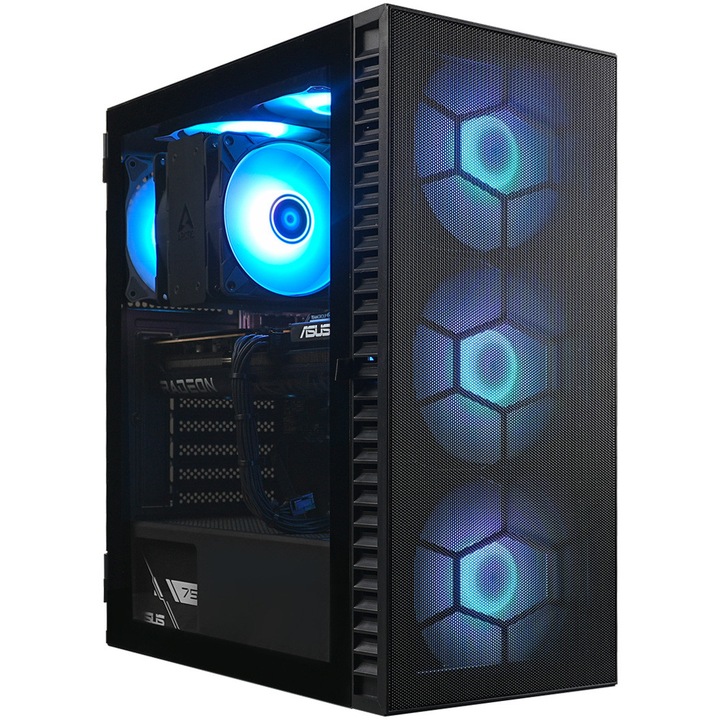 Настолен компютър Gaming A+ Powered by ASUS, AMD Ryzen™ 5 9600X до 5.4GHz, 32GB DDR5, 1TB SSD, ASUS PRIME AMD RADEON™ RX 9070 GRE OC 12GB GDDR6, No OS, Черен