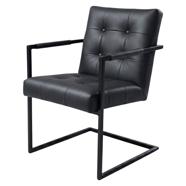 Scaun Arad, Piele Naturala, Madras Antracit, 55cm x 65cm x 85cm