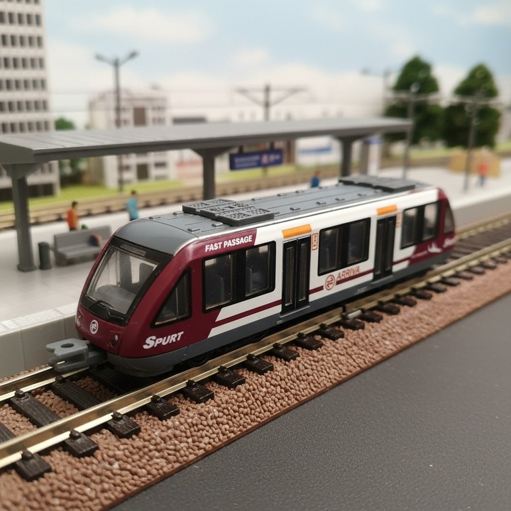 Trenulet tip Metrou de jucarie din metal, 16cm, Visiniu, VisionXXI