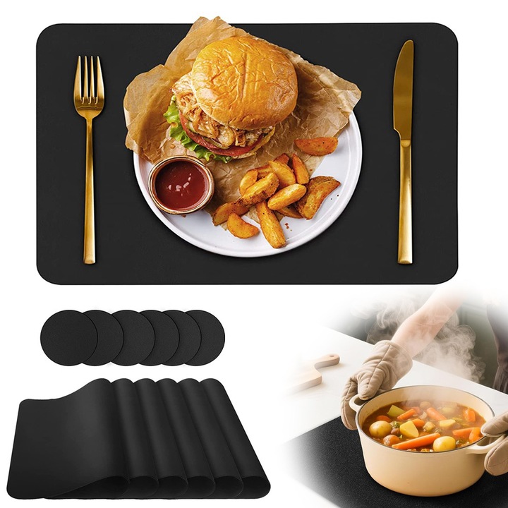 Set 6 Servete, Rezistente La Apa Si Zgarieturi, Seturi De Servete De Masa Si Suporturi Pentru Pahare, Rezistente La Caldura Si Antiderapante, Si Usor De Curatat, Pentru Bucatarie Acasa, Restaurant