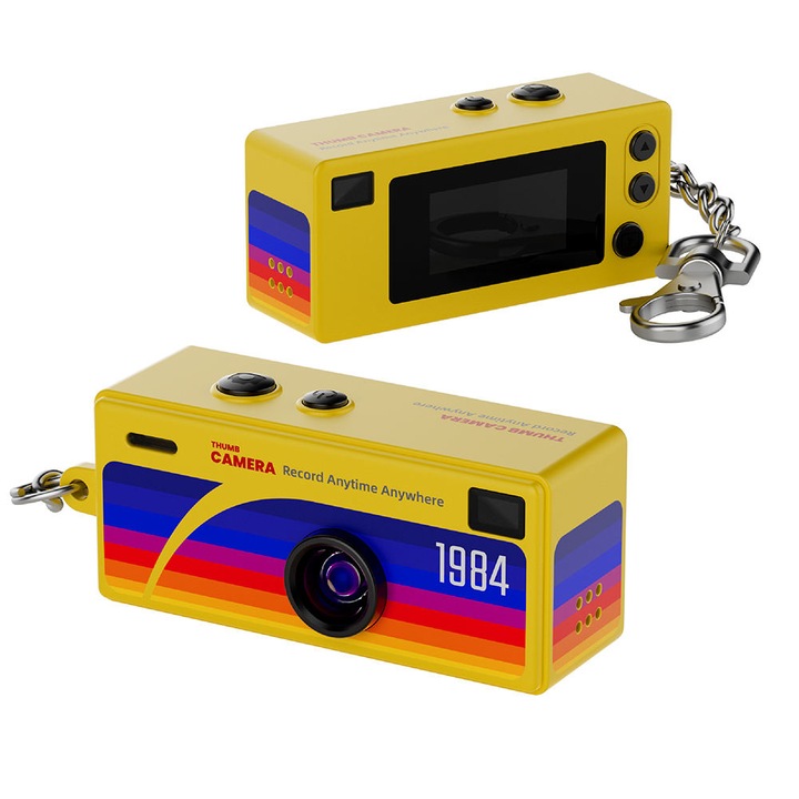 Mini camera digitala tip breloc G6, 1080P, retro, culoare galben