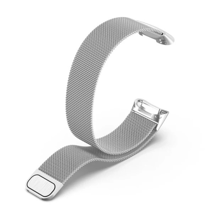 Curea/bratara ceas pentru Fitbit Charge 5/6, metal, cu inchidere magnetica reglabila, Milanese Loop, Argintiu, 14-22 cm