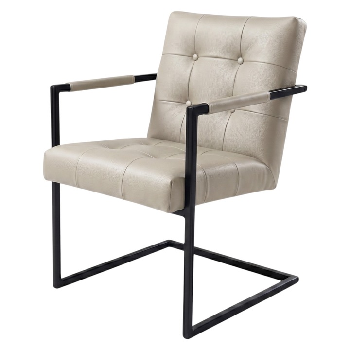 Scaun Arad, Piele Naturala, Madras Ecru, 55cm x 65cm x 85cm