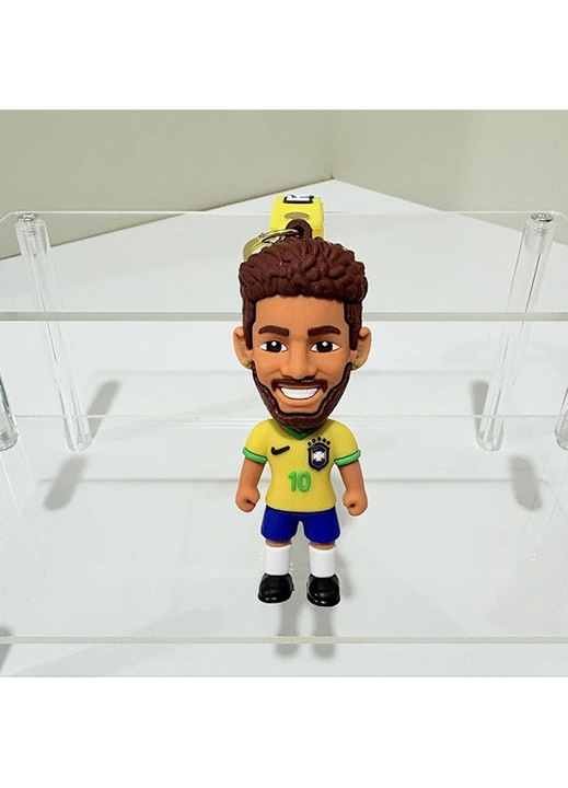 2 db puha PVC kulcstartó szett chibi stílusban, focista figura fémgyűrűvel, Világkupa, Többszínű