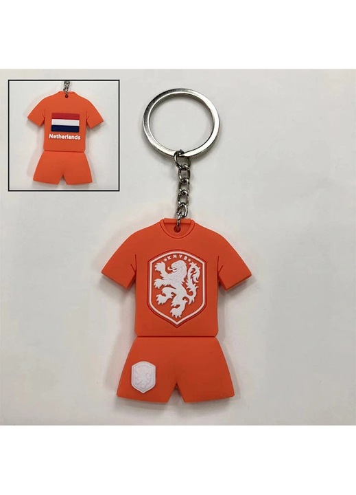 Szilikon kulcstartó Hollandia csapatmez mintával 1:1, rozsdamentes fém, kompakt 6.5x5.2 cm, narancssárga, 2 darabos szett