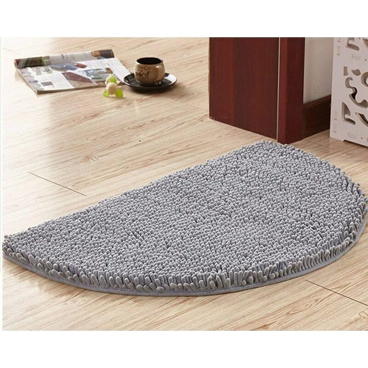 Covoras de baie, pres din microfibra chenille, moale, absorbant si antiderapant, lavabil la masina, gri, 50 x 80 cm