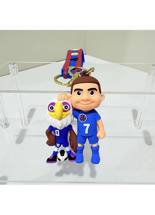 PVC chibi figura kulcstartó szett fém lánccal, futball témájú – 2 darab, többszínű