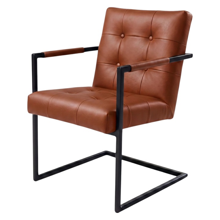 Scaun Arad, Piele Naturala, Madras Cognac, 55cm x 65cm x 85cm