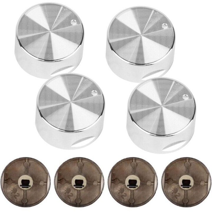 Set 8 bucati, Butoane reglaj control pentru aragaz, plita si cuptor, universale, din aliaj de zinc rezistent la coroziune, argintiu