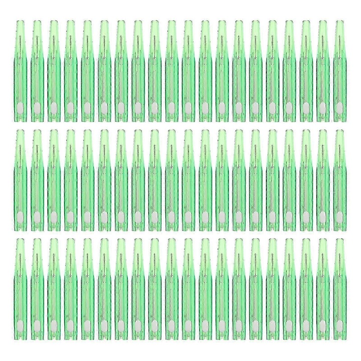 Interdentális kefék, műanyag, O 0.8 mm, fogszabályzóhoz és interdentális résekhez, könnyű és hordozható, zöld, 30 darab