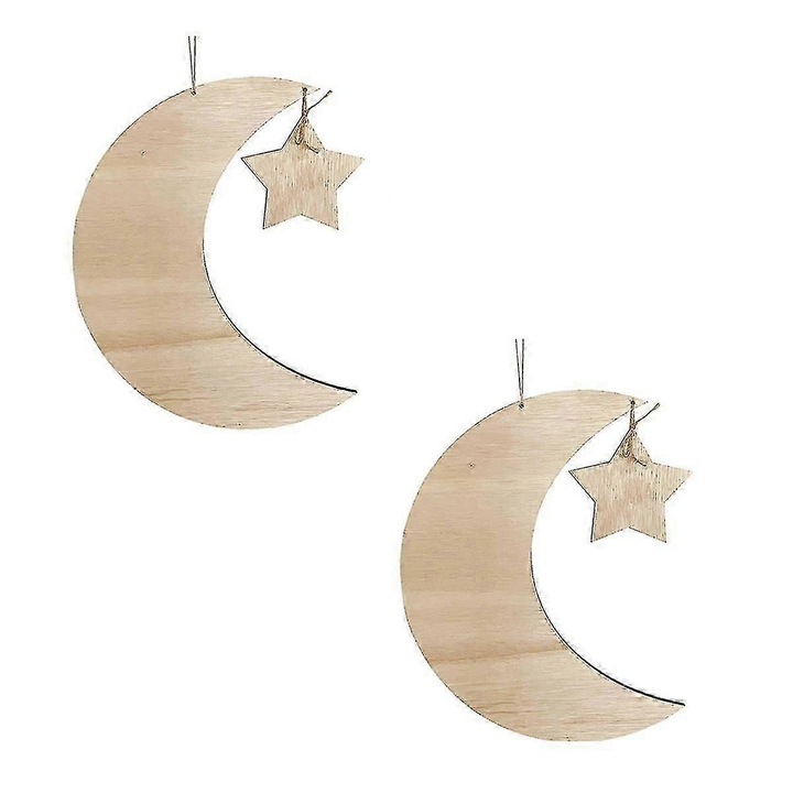 2 db Ramadan hold és csillag alakú fa tálca szett, natúr, 30x20cm
