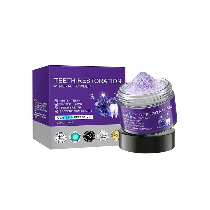 Pulbere dentara / pudra de dinti restaurare dentara pentru albire si prospetimea respiratiei, cu extract de menta si lavanda, Mov, 50 g