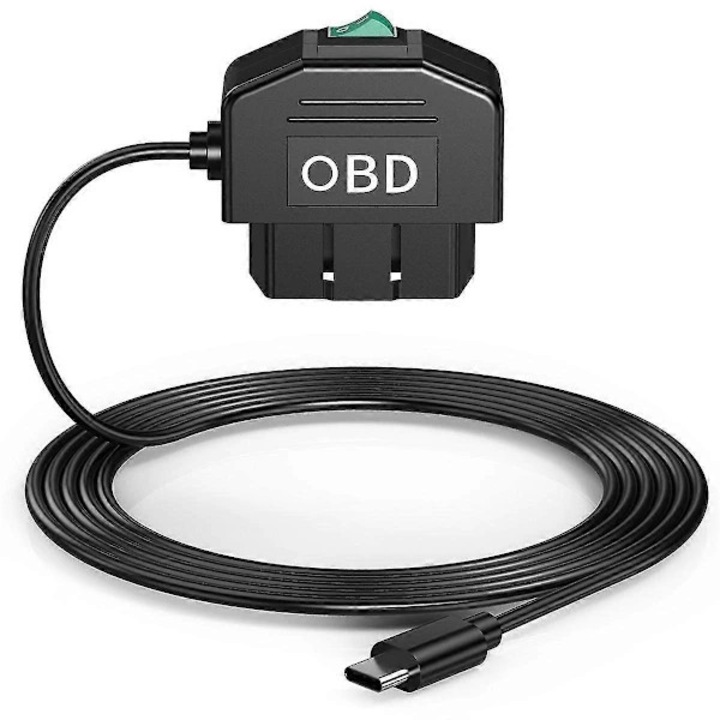 Cablu OBD alimentare camera auto, cablu USB Type-C universal, cu comutator 24h/parcare si mod ACC, protectie la tensiune scazuta, negru, 1 buc