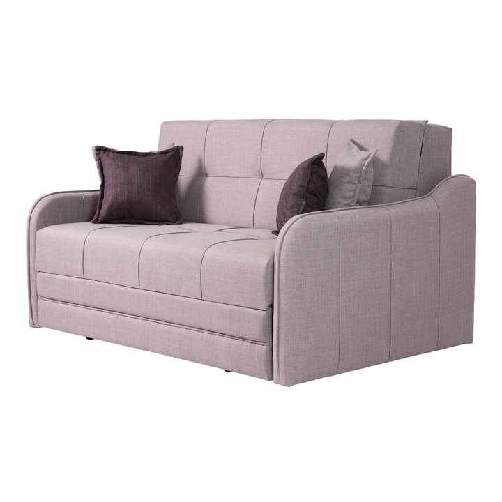 Canapea Extensibila CORAL, BEJ, 2 Locuri, Lada Depozitare, Functie Pat 142×190 cm, 160x110x90 cm, Design Modern, Confort Premium, Mobila Mega