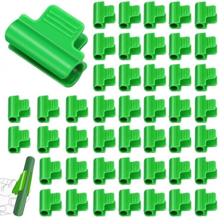 Cleme pentru sera, clame de fixare din plastic reutilizabile, pentru tuburi 16 mm, rezistente la intemperii, verde, 48 bucati