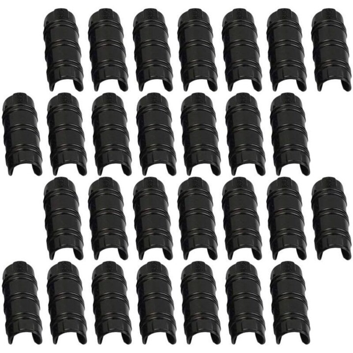 Cleme pentru prelate, clipsuri compatibile cu tevi O20 mm, din policarbonat rezistent, usor de instalat, pentru fixare prelate si plase, Negru, Set 30 buc