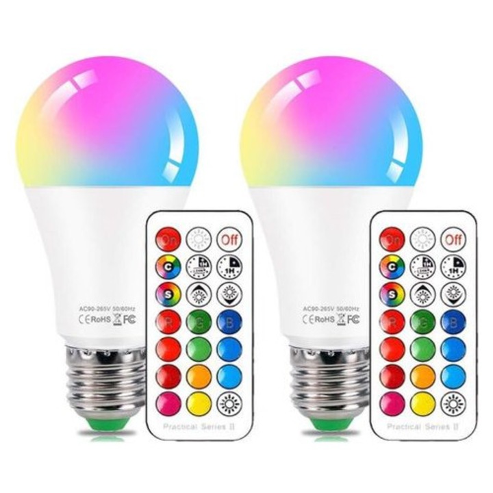 LED izzó színváltós 10W E27 RGB nappali fehér 5700K 2 db-os szett