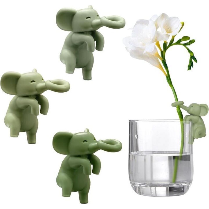 Set 3 bucati, Suport pentru plante tip elefant, din cauciuc termoplastic, agatabil pe marginea vasului, pentru rasaduri si butasi, Verde