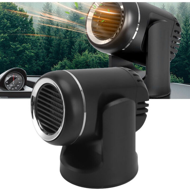 Dezghetator parbriz auto / dezaburitor portabil, 12V 120W, incalzire rapida si purificator de aer, montaj cu banda dublu-adeziva, negru, 1 buc