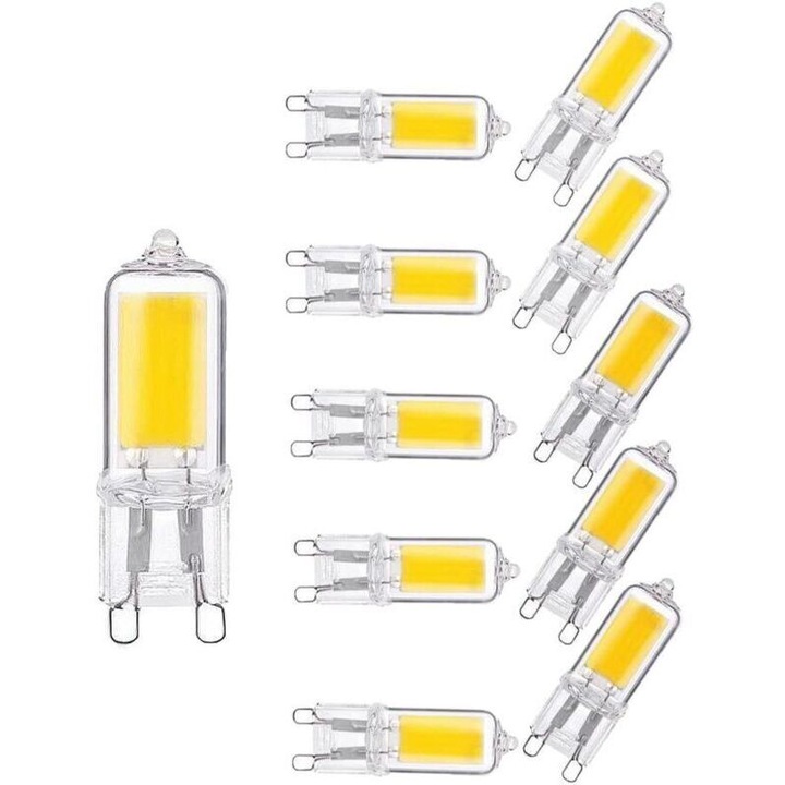 10 darabos készlet, G9 2W LED izzók/lámpák, 6000K, 200 lm, nem szabályozható, hideg fehér, 10 x 2W