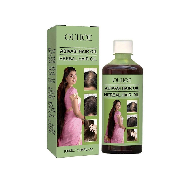 Set 2 bucati, Ulei pentru par OUHOE Adivasi, pe baza de plante, cu vitamina E si ulei de ghimbir, Maro, 2 x 100ml