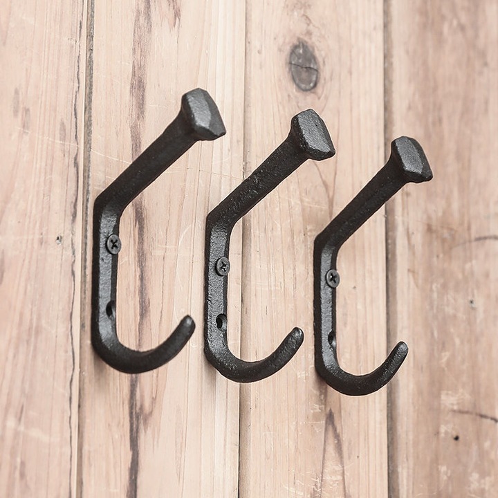 Suport perete dublu pentru plante, metal, negru, set 3 buc