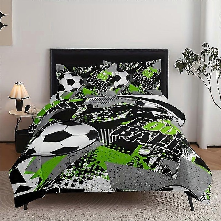 3 darabos szett, Football paplanhuzat, 3D focis digitális nyomtatás, puha mikroszálas, cipzárral, Többszínű