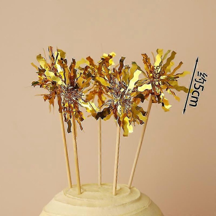 Topper tort Rose Flowers 520, decoratiune cu figurine cuplu si inimioare, auriu, pentru nunta, logodna si ziua indragostitilor