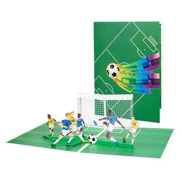 3D pop-up futball üdvözlőlap, személyre szabható pop-up kártya, borítékkal, sport témájú, papír, többszínű, 1 db
