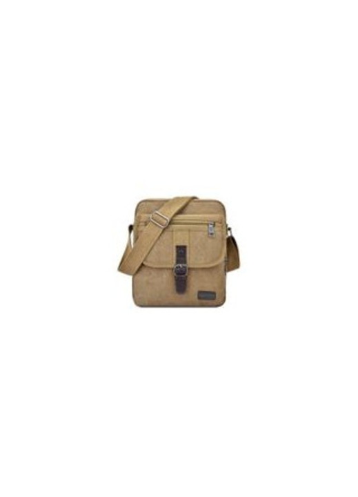 Vászon crossbody táska/válltáska, vízálló, retro cipzárral és több zsebbel, laptoptartó rekesszel, Khaki