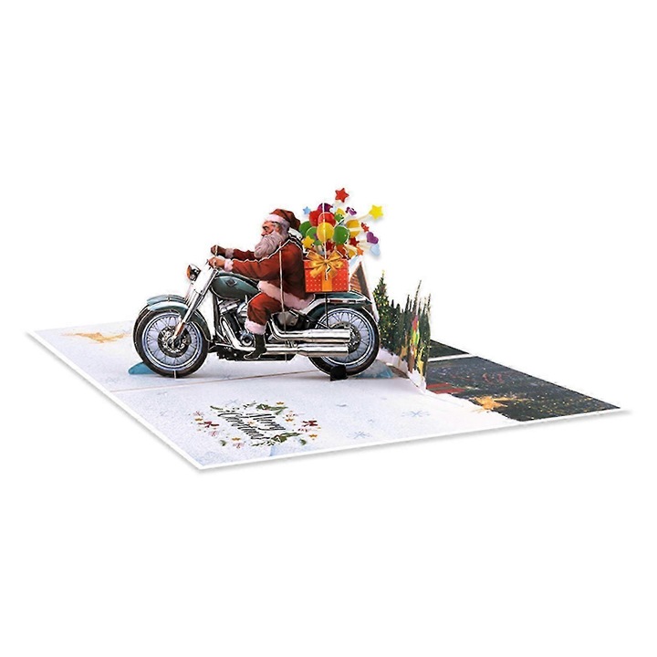 Karácsonyi üdvözlőlap papír szobor motorosszán szett piros 15x20cm
