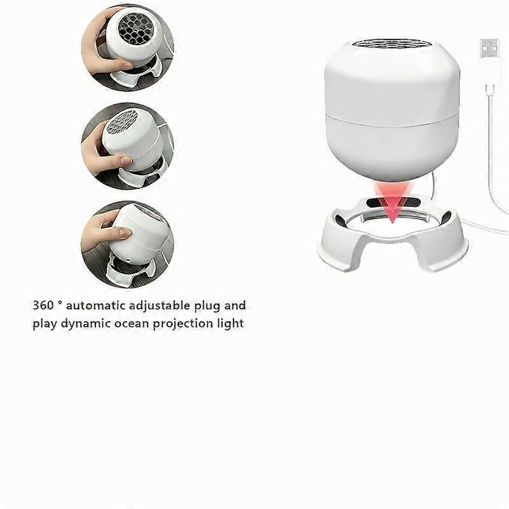 Lampa de veghe proiector ocean, alb, 360° ajustabil, USB, 12x12x15cm