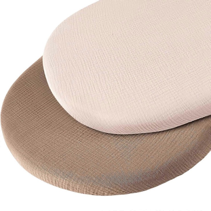 Husa saltea/cearsaf cu elastic pentru patut, din bumbac, respirabila, rezistenta la pete, piersica/bej, 2 buc, 82x41 cm