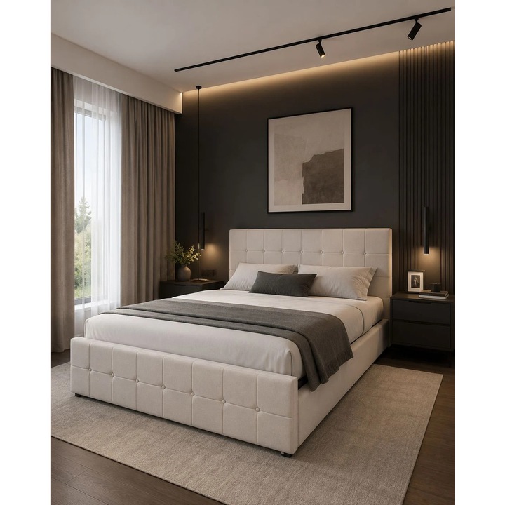 Ágy Metropol 160x200 cm Tároló Rekesz Kárpitozott Bézs Szövet Ágyrács Tartozék KÓD G19 Marketmob