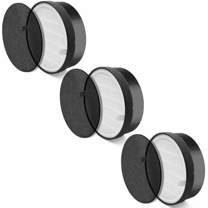 Set 3 bucati, Filtre de schimb compatibile cu Levoit LV-H132/LV-H132-RF, H13 True HEPA si carbon activ, filtrare in 4 trepte, negru/alb, 3 x 1 buc