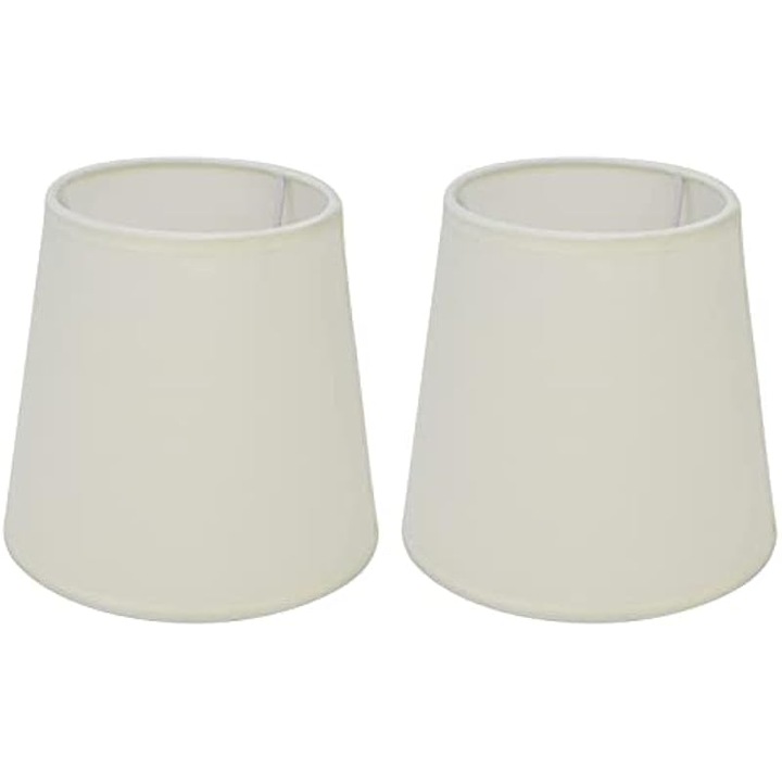 Set 2 bucati, abajur pentru lampa E14 14 cm, din panza de in, montare usoara, buna transmitere a luminii, alb crem