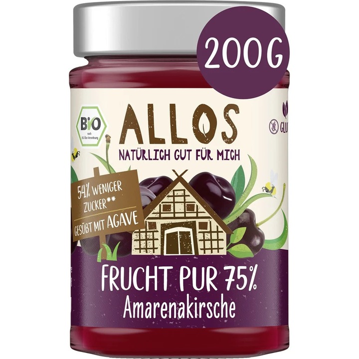 Dulceata de cirese amare cu sirop de agave fara gluten, eco - Allos