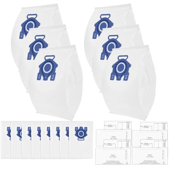 Pungi aspirator / saci aspirator 3D Airclean GN, filtrare in 5 straturi 99,97%, auto-inchidere, compatibile cu Miele GN, Classic C1, Complete C2/C3, S227/S240/S270/S400/S2000/S5000/S8000, Alb, 14 buc + 4 filtre motor + 4 filtre AirClean