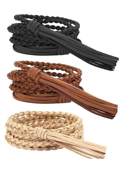 Set de 3 curele impletite cu ciucuri pentru rochii de dama, curea tip lant impletit, curea tip snur pentru fusta, rochie