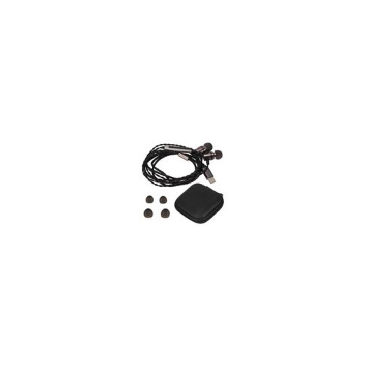 Casti in-ear monitor Type-C cu DAC HiFi, suport 384kHz/32bit, microfon si butoane de control, cablu din cupru fara oxigen, Negru, 1 set